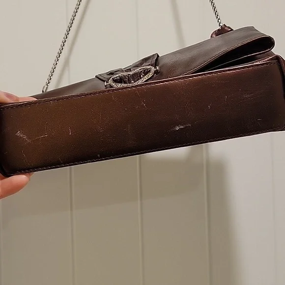 Brighton Scarlet Bronze Fold Over Silver Chain Leather Bag - Picture 6 of 8